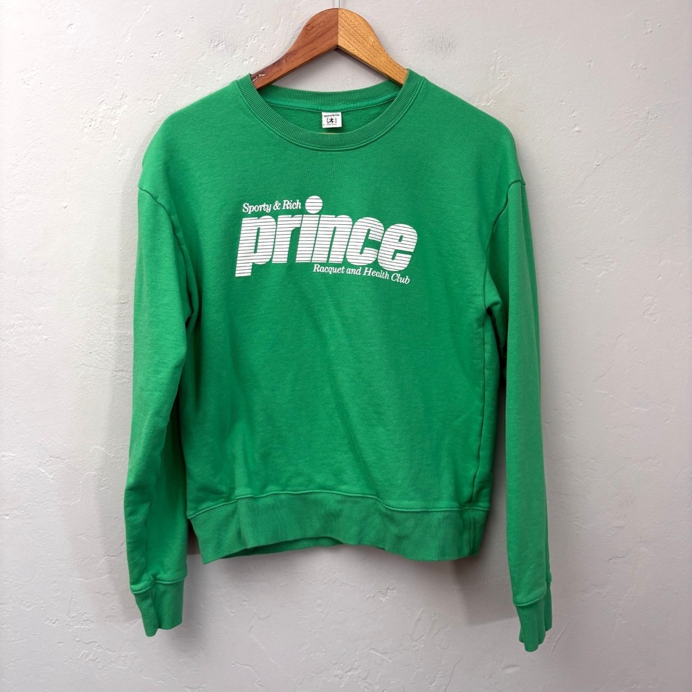 Sporty and Rich Prince Sweatshirt Women Size Large Green Pullover Long Sleeve